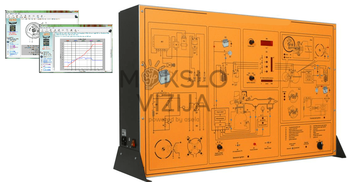 Elektroninį uždegimą su variklio veleno sūkių keitikliu ir detonacijos reguliavimu.