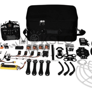 Scientech UAD-01 nesurinkto drono mokymo rinkinys su nuotolinio valdymo pultu, varikliais, ESC, baterija, propeleriais ir surinkimo dalimis, skirtas profesiniam dronų elektronikos mokymui.