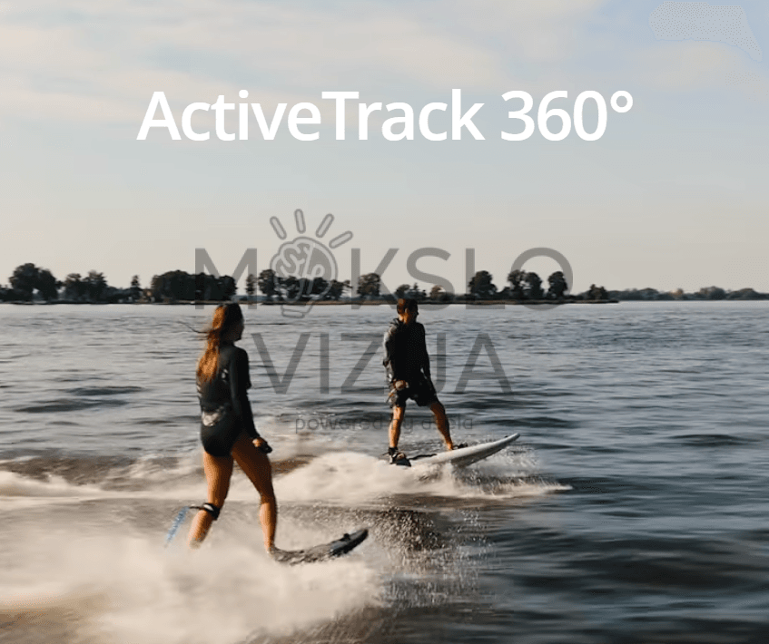 DJI Mini 4 Pro automatinio sekimo funkcijos vaizdas, skirtas sporto ir judančių objektų filmavimui iš oro.