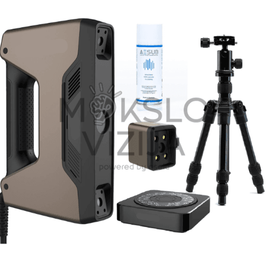 EinScan Pro HD 3D skenerio komplektas su spalvų fiksavimo moduliu, sukamuoju stalu ir trikoju profesionaliam pramoniniam skenavimui.