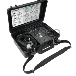 Suvirinimo įrangos kalibravimo lagaminas su integruota matavimo sistema, skirtas įtampos, srovės, vielos greičio ir dujų srauto kontrolei.