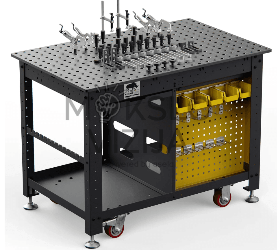 Modulinis perforuotas suvirinimo stalas su spaustuvais ir ruošinių tvirtinimo priedais pramoniniam ir mokomajam naudojimui