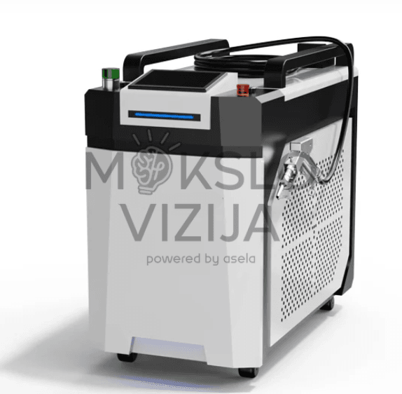 Nešiojamas pluoštinio lazerio suvirinimo aparatas metalų sujungimui gamybos aplinkoje.