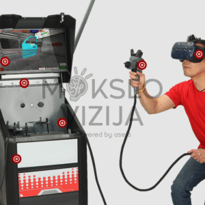 Stacionari SimSpray VR dažymo simuliatoriaus sistema su naudotoju mokymo metu