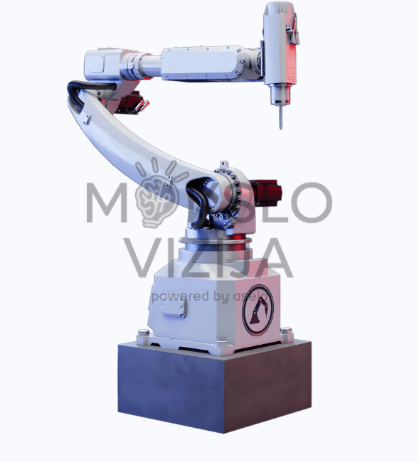 Pramoninio roboto modelis baltame fone naudojamas robotų programavimo simuliacijai