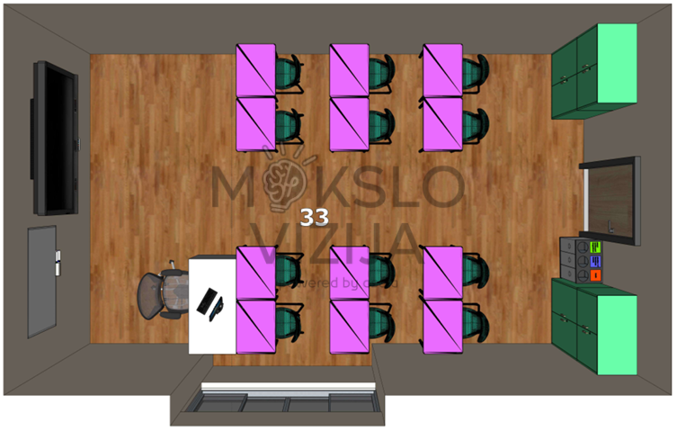 mūsų pačių sukurtas meno užsiėmimų erdvės sprendimas, pritaikytas dailės, dizaino, rankdarbių ir kitoms kūrybinėms veikloms