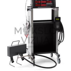 SGA 400 išmetamųjų dujų analizatorius ant mobilios stotelės su prijungtu dūmingumo matavimo įrenginiu ir valdymo pultu.