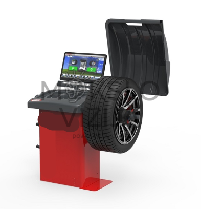 FASEP ratų balansavimo staklės su integruotu skaitmeniniu ekranu ir pritvirtintu automobilių ratu balansavimo matavimui.