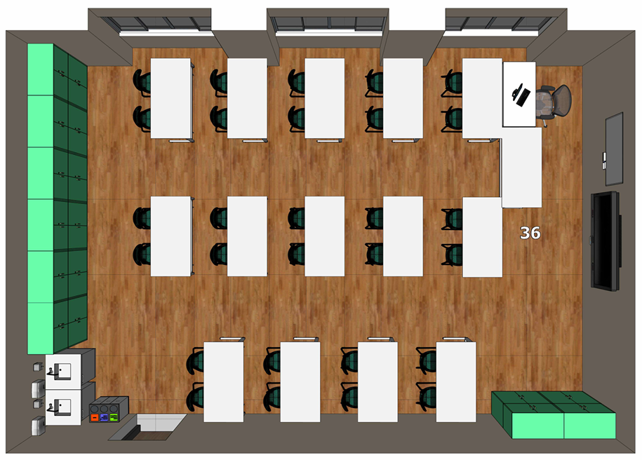 fizikos kabineto sprendimas, skirtas teoriniam mokymui ir praktiniams fizikos bandymams