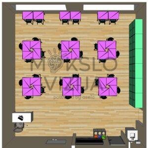 brėžinyje pavaizduotas mūsų pačių suprojektuotas gamtos mokslų laboratorijos sprendimas, skirtas praktiniams biologijos, chemijos, fizikos ir aplinkotyros tyrimams