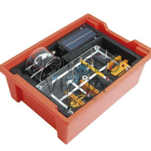 Vandenilio energijos mokymo rinkinys dėžėje su kuro elemento moduliu, saulės moduliu, eksperimentine platforma ir priedais praktiniam mokymui.