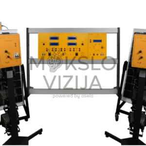 Fotovoltinių saulės modulių mokymo sistema su dviem reguliuojamais moduliais ir centriniu matavimo skydeliu praktiniams bandymams.