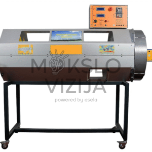 Vėjo energijos treniruoklis su vėjo tuneliu, trijų fazių ventiliatoriumi, horizontalia ašies turbina ir valdymo bei matavimo moduliu.