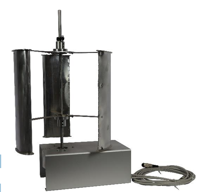 Savonius tipo vertikalios ašies vėjo turbina su pusiau cilindrinėmis mentėmis laboratoriniams eksperimentams.