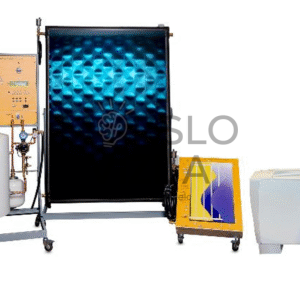 Saulės šiluminės energijos mokymo sistema DL THERMO-A12 su valdymo moduliu, karšto vandens talpa, realiu saulės kolektoriumi, simuliuojamu kolektoriumi ir konvektoriniu šildytuvu.