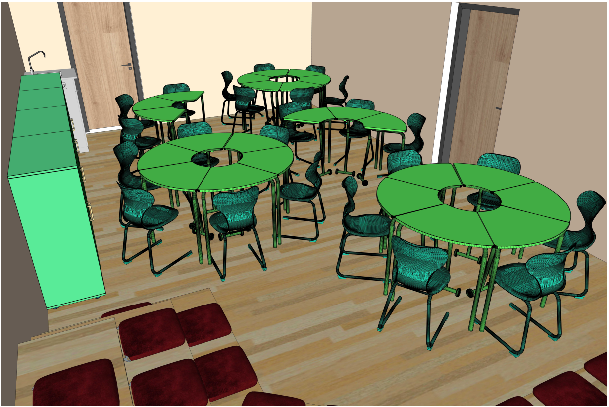 Transformuojamos bendruomeninės erdvės planas edukacijoms, dirbtuvėms, diskusijoms ir pristatymams.