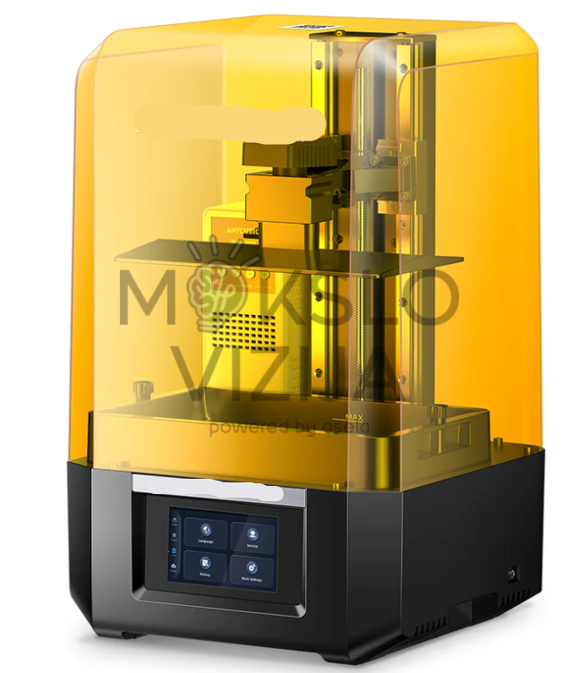 Dervinis 3D spausdintuvas su oranžiniu apsauginiu gaubtu, šildymo moduliu ir oro filtru