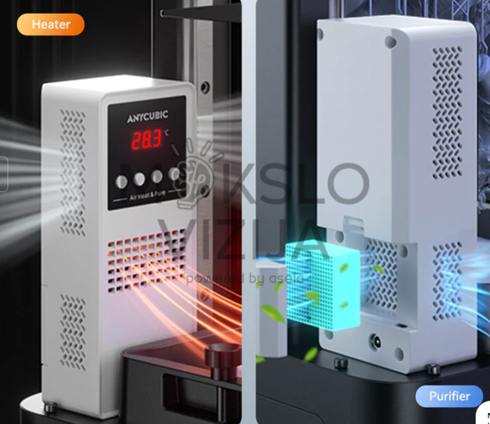 3D spausdintuvo šildymo modulis su temperatūros ekranu ir oro valymo sistema