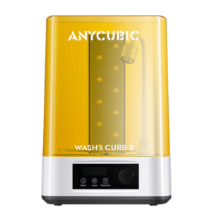 Geltonu apsauginiu gaubtu dengtas UV kietinimo įrenginys su LED apšvietimu ir valdymo ekranu, skirtas dervinių 3D modelių kietinimui