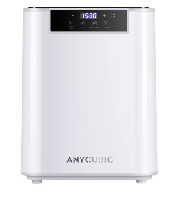 Baltos spalvos 3D plovimo ir UV kietinimo įrenginys su skaitmeniniu laikmačiu ir valdymo paneliu viršuje