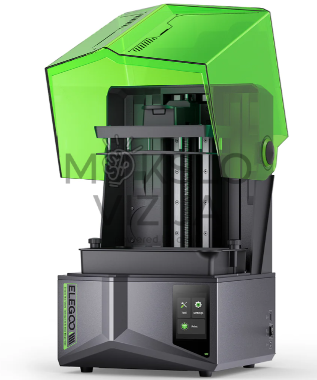 LCD resin 3D spausdintuvas su pakeltu žaliu UV apsauginiu dangčiu ir jutikliniu valdymo ekranu priekyje