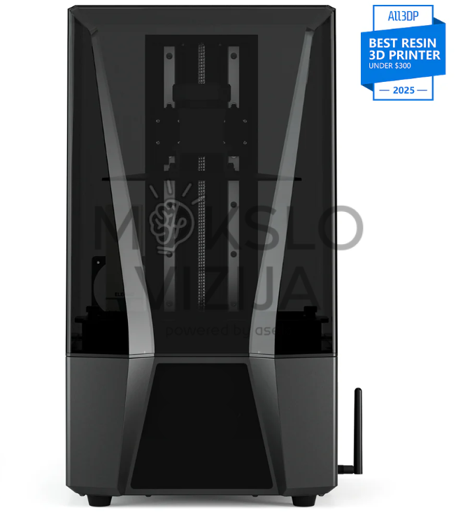 Dervinis 3D spausdintuvas su uždaru tamsintu apsauginiu dangčiu ir tvirta konstrukcija, skirtas aukštos raiškos 3D spausdinimui.