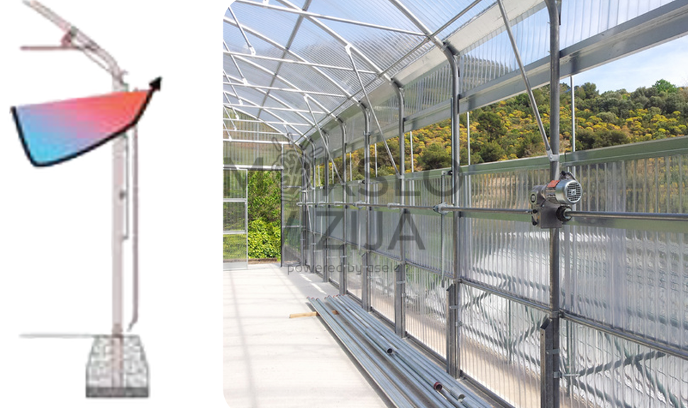 šiltnamio šoninių langų automatika su elektriniu varikliu, skirta vėdinimo valdymui ir temperatūros reguliavimui