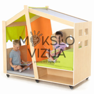 Mobilus vaikų skaitymo ir žaidimų namelis su sėdėjimo vieta ir stogu