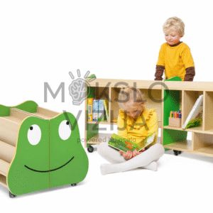 Vaikų knygų laikymo spintelė su daug skyrių ir ratukais