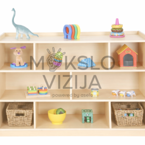 Medinė lentyninė spintelė su trimis lentynomis ir aštuoniais skyriais daiktams laikyti