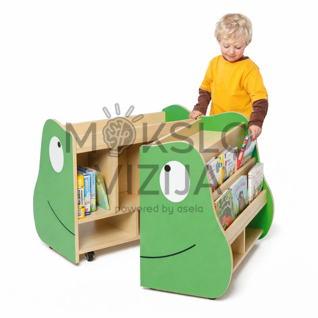 Mobili sulankstoma knygų lentyna su vieta žaislams ir knygoms