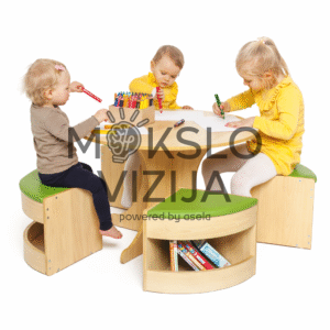 Kompaktiškas apvalus stalas su kėdutėmis vaikų veikloms ir žaidimams