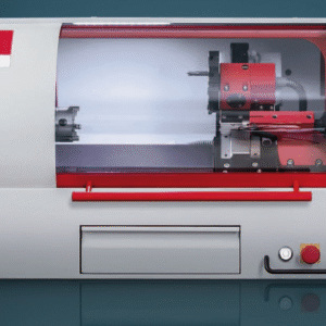 CNC mokymo tekinimo centras Concept Turn 60 su apsauginiu korpusu, įrankių revolverine galvute, ruošinio tvirtinimo sistema ir kompiuterine CNC valdymo stotimi mokymo laboratorijoms.