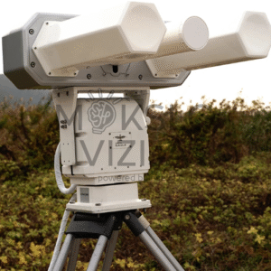 kryptinė dronų aptikimo antena ant trikojo stebėjimo sistemai