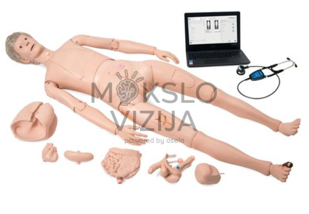 slaugos mokymo manekenas su auskultacijos sistema ir keičiamais organais medicinos mokymams