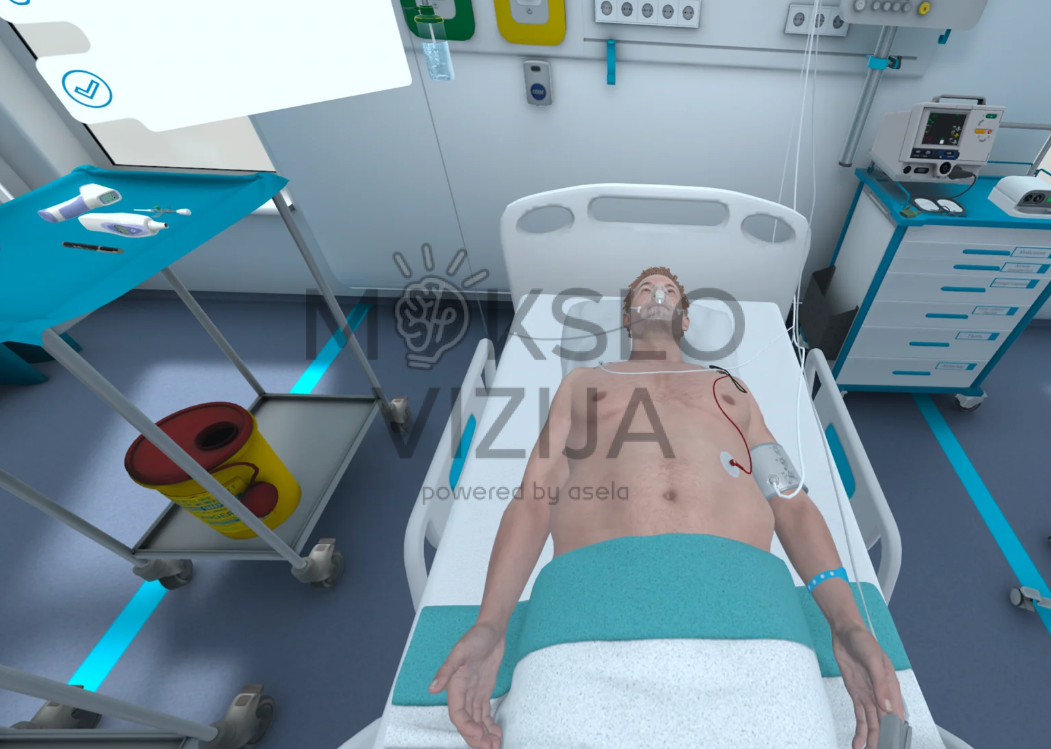 virtualios realybės medicininės simuliacijos pacientas ligoninės lovoje naudojamas slaugos ir medicinos mokymams