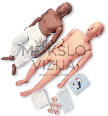 Du pilno kūno medicininiai manekenai su keičiamomis veido dalimis ir kvėpavimo sistemomis CPR ir pirmosios pagalbos mokymams