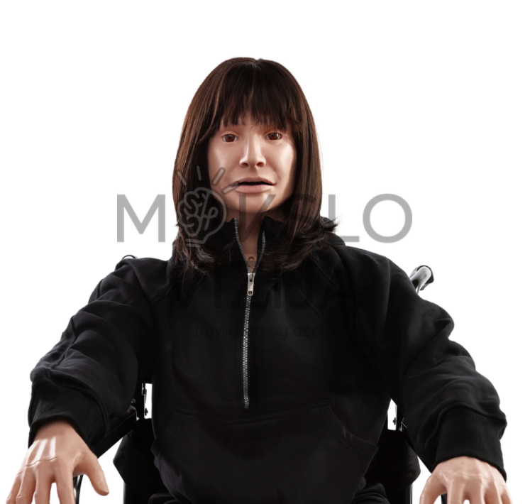 Realistiškas medicininis manekenas su žmogaus veido bruožais skirtas klinikinių situacijų ir pacientų priežiūros mokymams