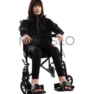 Medicininis manekenas sėdintis neįgaliojo vežimėlyje naudojamas slaugos, pacientų priežiūros ir simuliaciniams mokymams