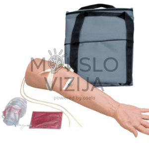 Geriatrinė mokymo ranka su intravenine sistema, skysčių rezervuaru ir transportavimo krepšiu medicinos mokymams