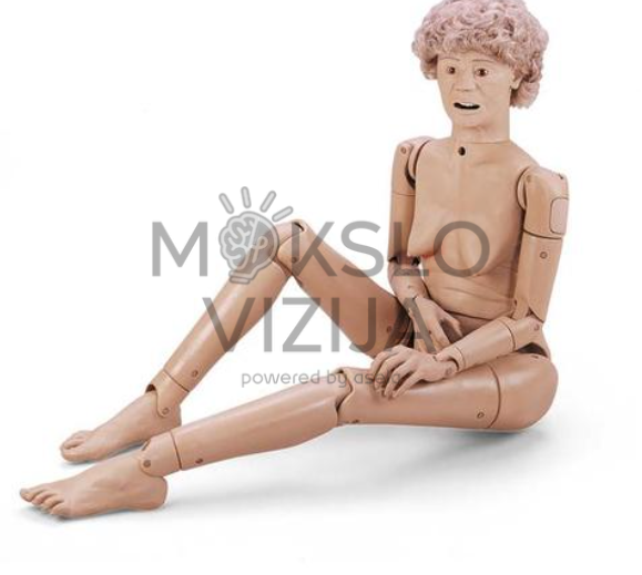 Geriatrinis manekenas su nuimamomis dalimis ir lankstomis galūnėmis, naudojamas medicinos ir slaugos mokymuose