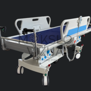 Medicininė lova su mobilia baze, slydimo paviršiumi ir apsauginiais turėklais pacientų perkėlimui