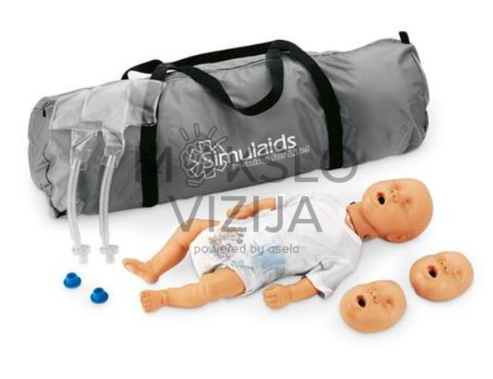 Naujagimio CPR manekenas su vienkartiniais kvėpavimo takais ir transportavimo krepšiu gaivinimo mokymams