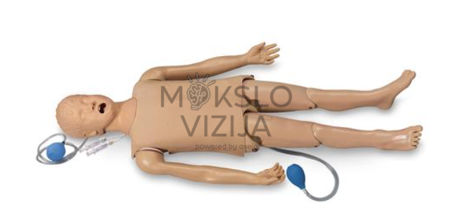 Vaikiškas pilno kūno CPR manekenas su kvėpavimo takų valdymo funkcijomis ir mokymų įranga