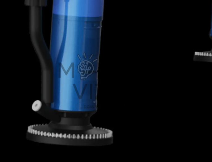 Drono purškimo sistema su mėlynu rezervuaru ir mechanine pavara