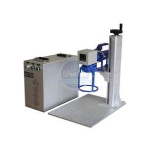 pluoštinio lazerio žymėjimo mašina AK30F su darbo platforma ir reguliuojamu stovu metalo ir kitų paviršių žymėjimui