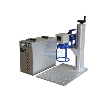 pluoštinio lazerio žymėjimo mašina AK30F su darbo platforma ir reguliuojamu stovu metalo ir kitų paviršių žymėjimui