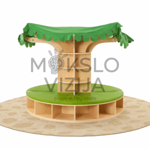 Vaikų skaitymo sala medžio formos su sėdėjimo vietomis ir lentynomis