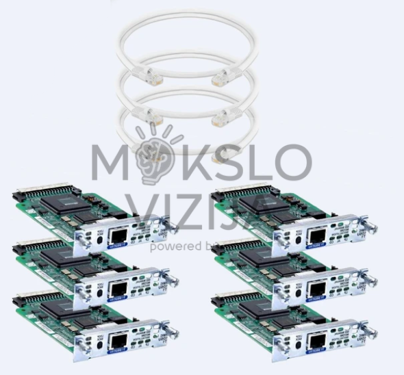 Tinklo plokštės su Ethernet portais ir jungiamaisiais kabeliais