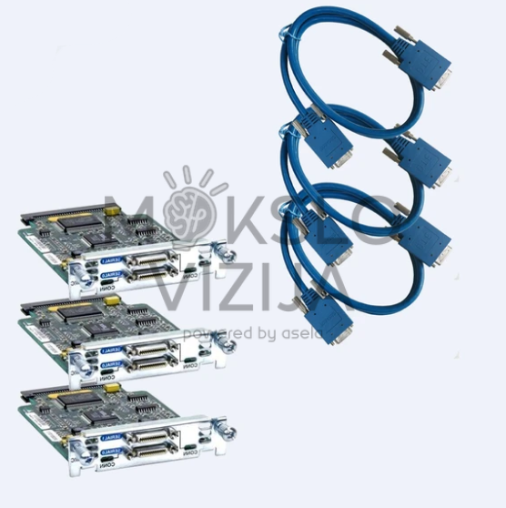 Elektroninės tinklo plokštės su jungtimis ir mėlyni duomenų kabeliai